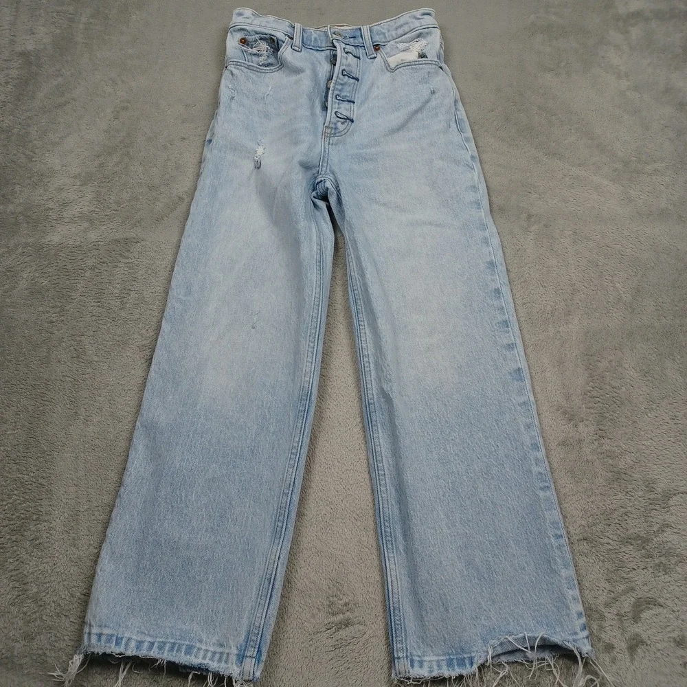 Abercrombie Fitch Jeans Womens 24 Blue Denim Cropped Wide Leg High Rise